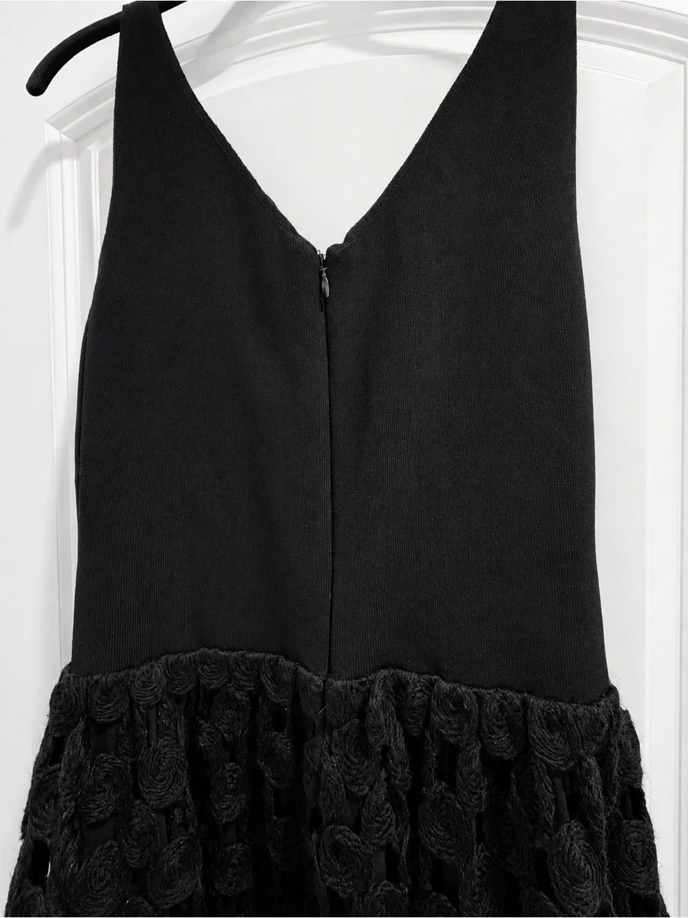 Tory Burch Black V-Neck Midi Dress with Lace-Crochet Skirt